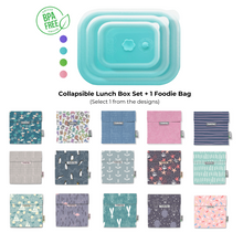 Load image into Gallery viewer, Bundle Set of 4 High-Quality Silicone Collapsible Airtight Food Container 3Pcs Set and 1 Foodie Bag, BPA Free - 4 Color Available with Airtight Silicone Lid | Foodie Bag in 15 designs