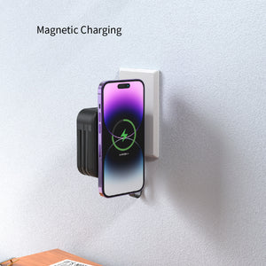 [NYZE] 10000mAh 5 in 1 Multi-Function, Travel Wall Charger, Magnetic Wireless Power Bank with built-in Cable