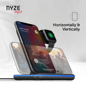 [NYZE] 3-in-1 Wireless Charging Dock Designed for Apple iPhone, Apple Watch and Apple AirPods and Other Qi Wireless Smartphones, Samsung Galaxy Smartphones, Galaxy Buds, TWS